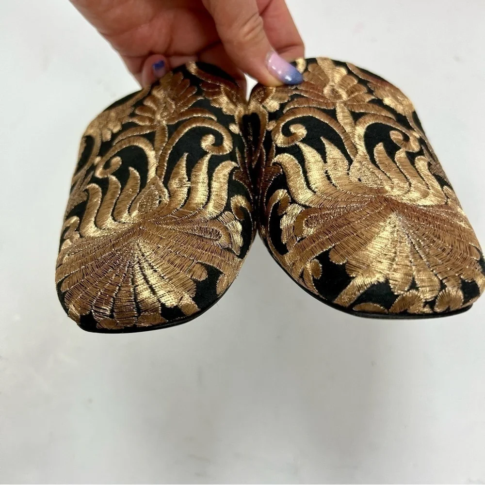 Tory Burch Carlotta Naya Brocade Embroidered Mules Gold Size 6